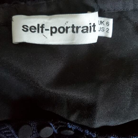 Self-Portrait Navy Guipure Lace Ruffled Cold Shoulder Blouse (US 2) - Picture 6 of 8